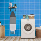 TJ.MOREE Hanger wall mount - Laundry Room Iron and ironing board Holder, Metal with Large Storage Wooden Base Basket and Removable Hooks (Black)