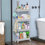 SOLEJAZZ Slim Rolling Storage Cart with Wheels 4 Tier Skinny Bathroom Storage Organizer Narrow Shelf Unit Thin Laundry Room Utility Cart for Bedside Kitchen Office Next to Fridge Small Places, Gray