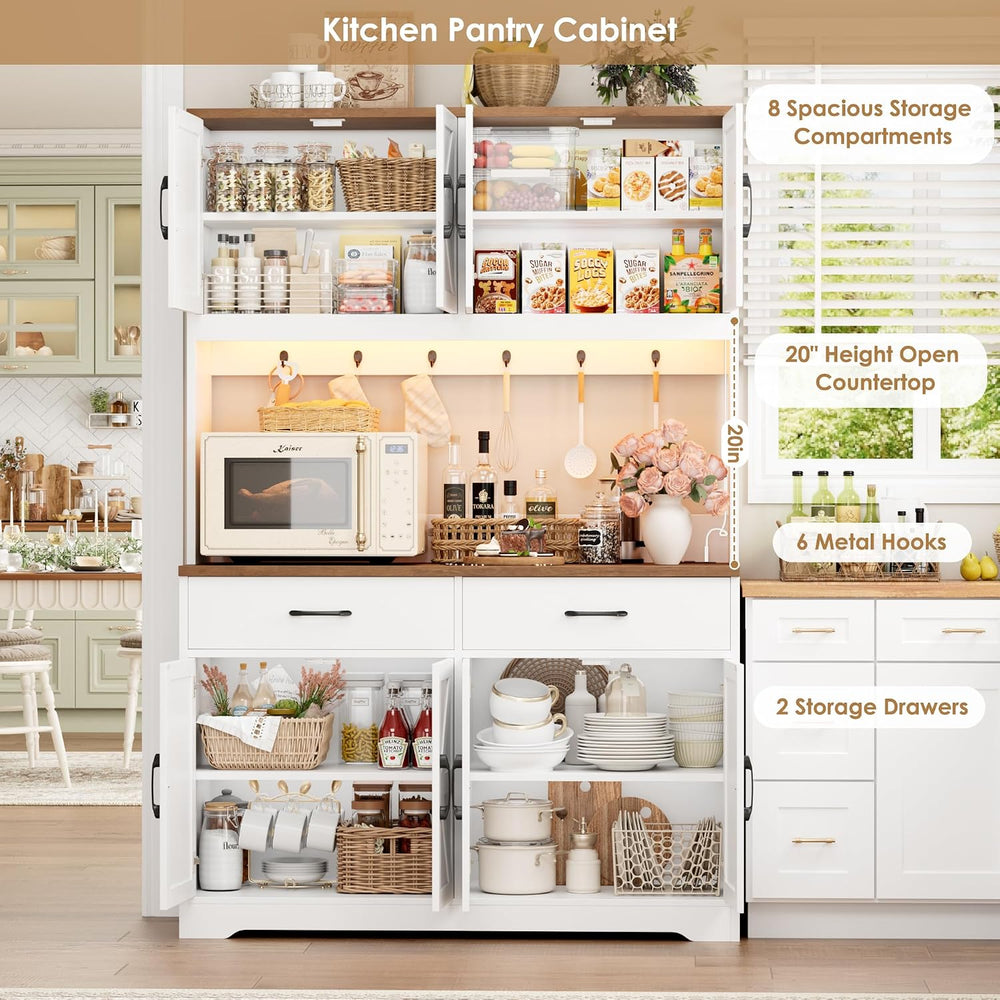 HIFIT 71" LED Pantry Cabinet with Charging Station, Tall Coffee Bar Cabi...