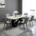 Dining Chairs Set of 6, Leather Modern Kitchen & Dining Room Chairs, Comfortable Upholstered Kitchen Chairs with Metal Legs Armless Side Chairs for Kitchen Restaurant, Light Grey & Dark Grey