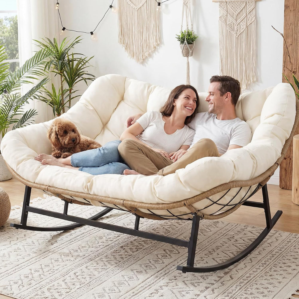 NICESOUL Oversized Double Rocking Papasan Chair with Thick Cushion, 2 Person ...