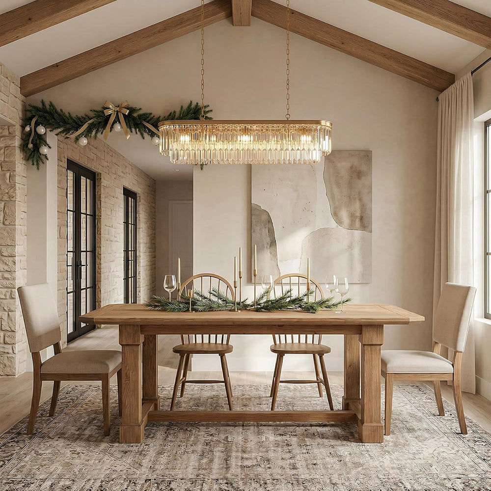 63" Solid Wood Dining Table, Rectangular Kitchen Table with Sturdy Legs,...