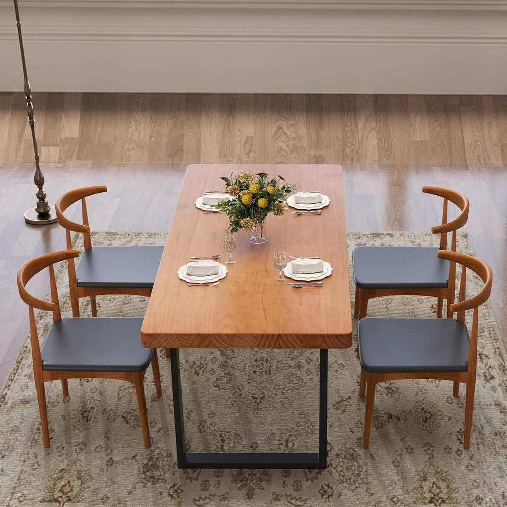 Stylish Modern Minimalist Solid Wood Dining Table with Sturdy Metal Base – Ea...