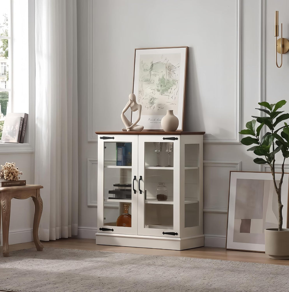 FOREST GRAVITY 31.5'' Small Display Buffet Cabinet with Glass Doors f...