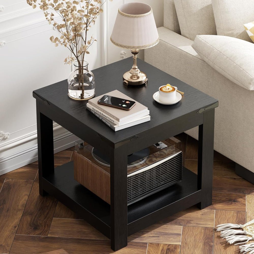 Homieasy Black End Table, 20x20 Inch Square Side Table for Living Room, Large...