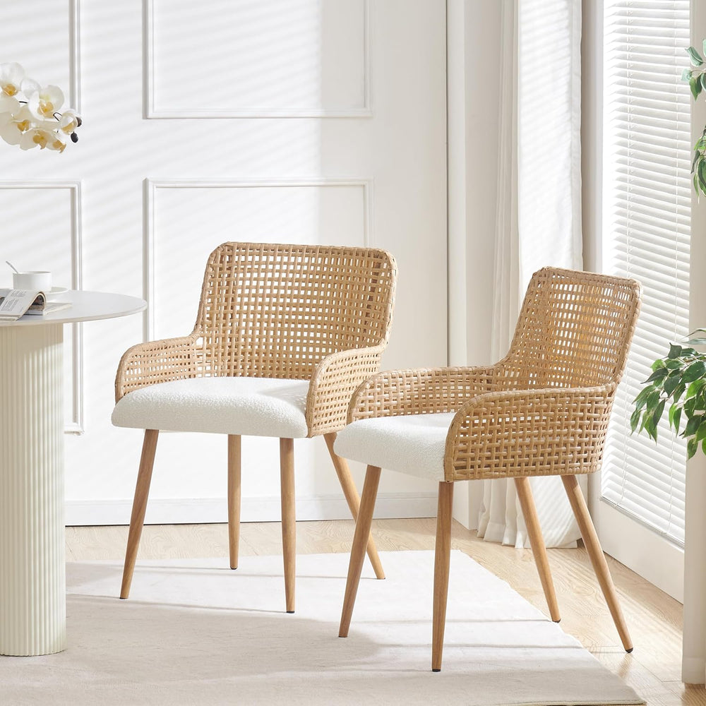 Rattan Dining Chairs Set of 2,Modern Dining Room Chairs with Upholstered Cush...