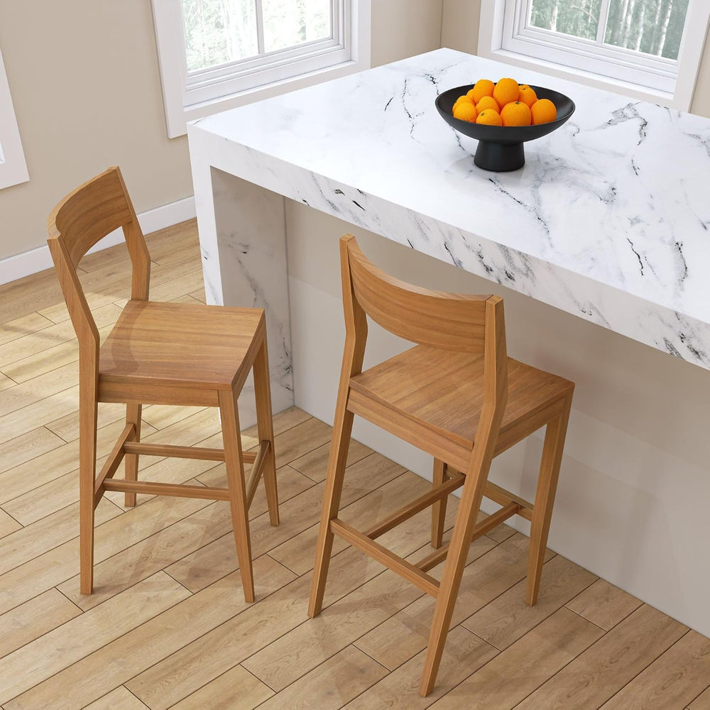 Plank+Beam Modern Bar Height Chairs, 44 Inch, Set of 2 Solid Wood Dining Chai...