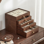 CHOSIN Black Walnut Wooden Jewelry Box Women large 5 Level Drawer Organizer Box with Glass Lid for Necklaces Watch Necklace Ring Earring Storage Christmas Gifts