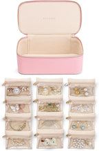 Vlando Jewelry Travel Case with 12 Velvet Jewelry Bags Travel Jewelry Orgainzer for Girls Jewelry Box for Necklace Rings Earrings Bags Christmas Gifts for Women Girls(Pink)
