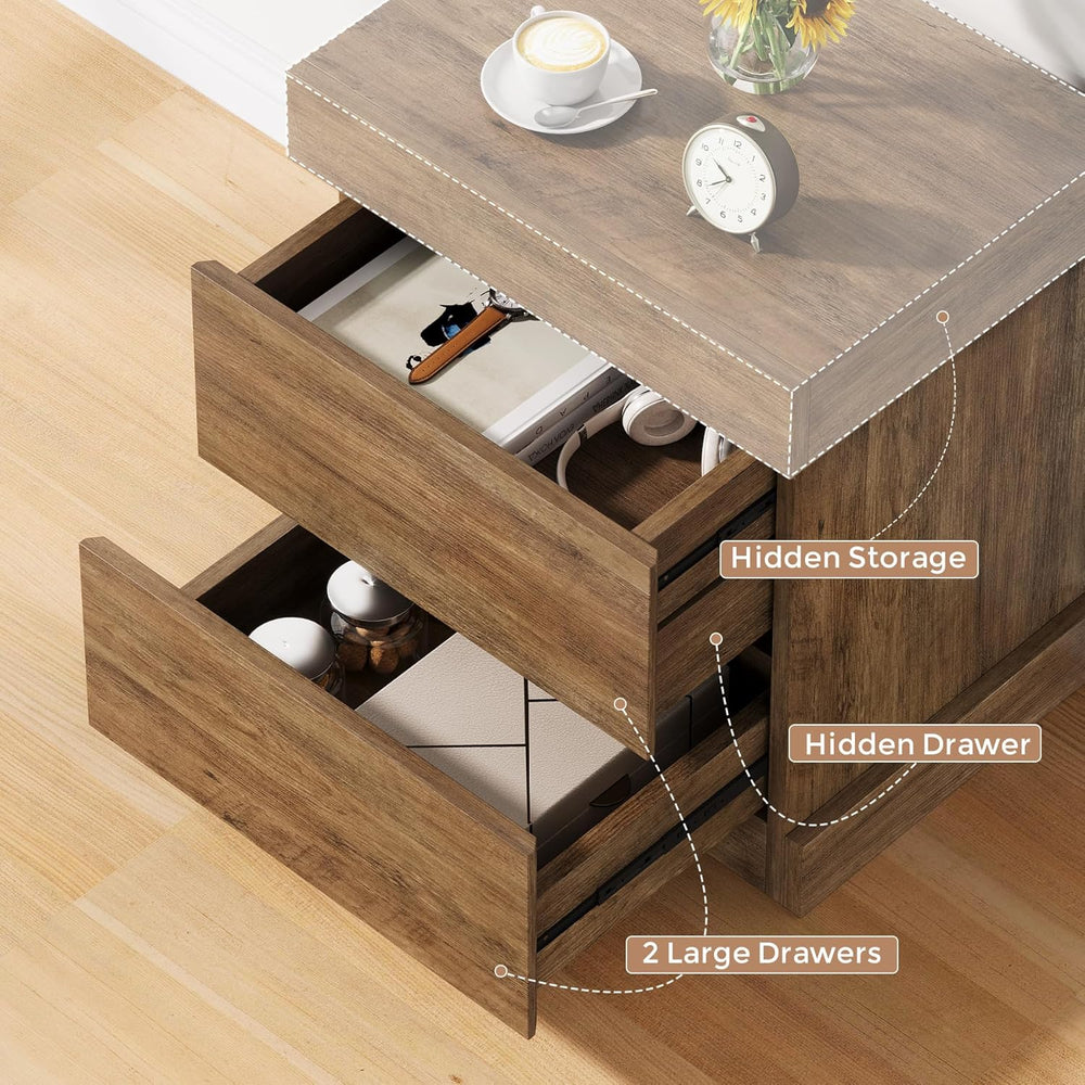 Nightstand with Gun Drawer, Farmhouse Bedside Table with Hidden Storage, Side...