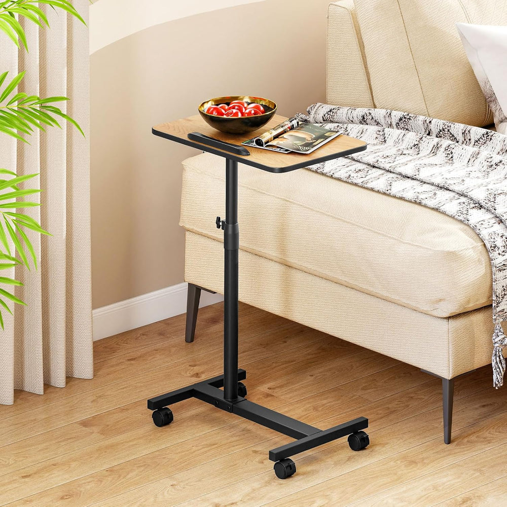 GOFLAME C-Shaped End Table Adjustable Height, Rolling Couch Sofa Side Table w...