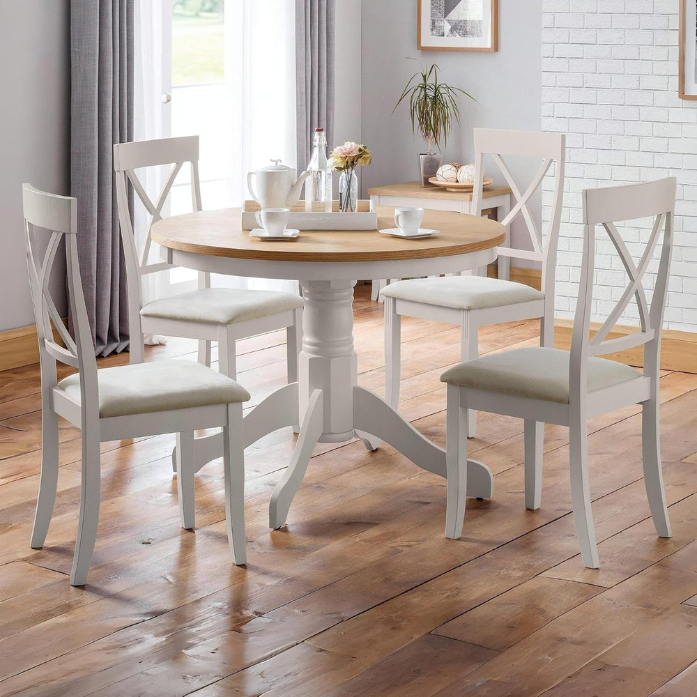 Julian Bowen Davenport Round Pedestal Table, Grey/Oak - H74.5xW106xD106cm | T...