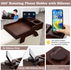 GHKINMAL Couch Cup Holder Tray, 15.4"x9.9" Large 4 in 1 Couch Armrest Table with 360°Rotated Phone Holder, Non-Slip Clip on Side Table for Drinks/Remote/Snacks, Ideal Gift for Husband, Wife, Parents