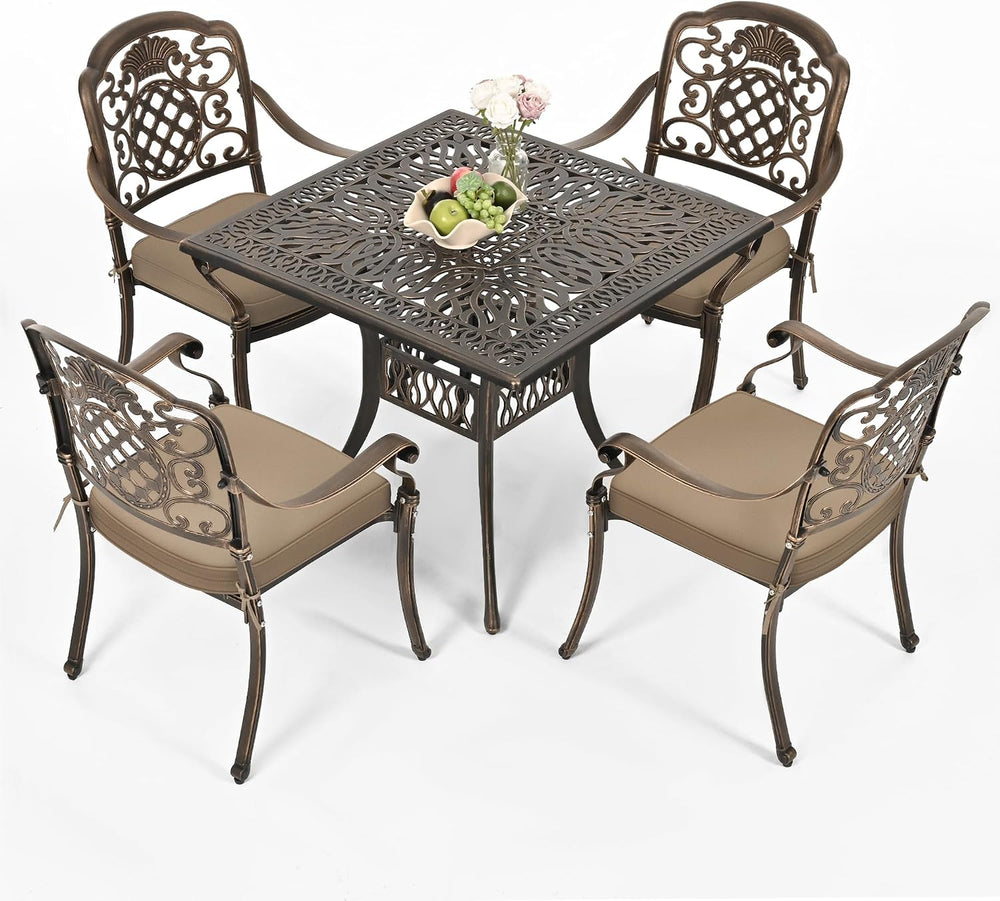 Pamapic 5-Piece Patio Table and Chair Set, Cast Aluminum Dining Set with Vint...