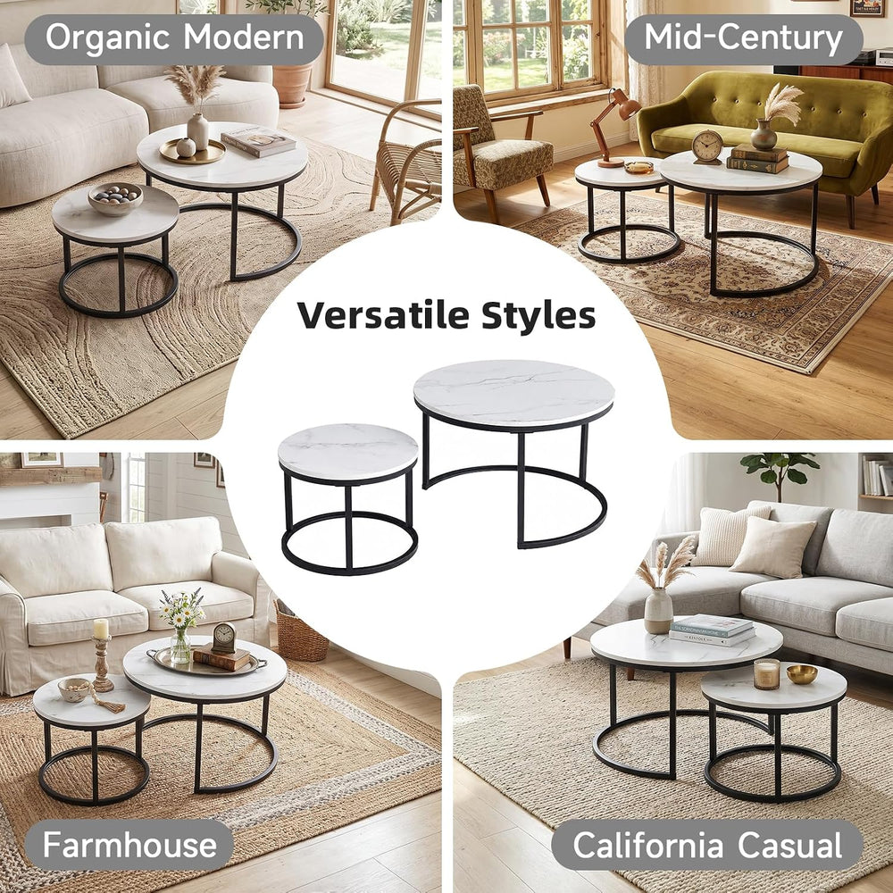 Nesting Coffee Table White Marble Pattern Wooden with Black Frame | 31.49&quo...