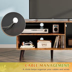 WLIVE TV Stand for 43 Inch TV, Small Entertainment Center with Storage Cabinet & Adjustable Shelves, Mid-Century Modern TV Stands for Living Room and Bedroom, 32" TV Console, Brown