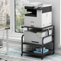 25.6" x 23.6" Extra Large Printer Stand Table with Adjustable Storage Shelf, 3 Tier Rolling Printer Cart with Industrial Wheels for Home Office, Black