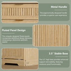 2 x 13 Gallons Double Tilt Out Trash Can Cabinet, Wooden Fluted Trash Garbage Can Cabinet with 2 Drawers, Hidden Laundry Hamper with Hooks for Kitchen Living Room, Natural Oak
