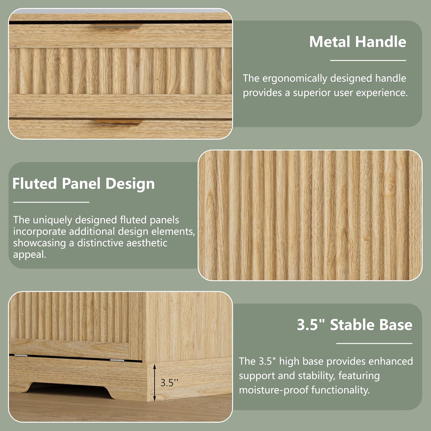 2 x 13 Gallons Double Tilt Out Trash Can Cabinet, Wooden Fluted Trash Garbage Can Cabinet with 2 Drawers, Hidden Laundry Hamper with Hooks for Kitchen Living Room, Natural Oak