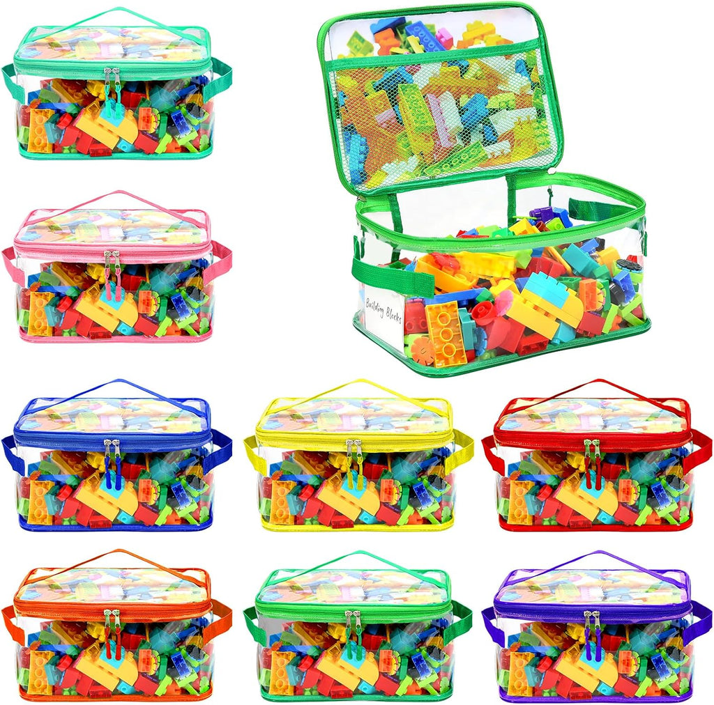 8 Packs Extra Large Toy Storage Bags with Labels, Reusable Clear PVC Board Game Storage, Travel Waterproof Toy Organizer Bags with Name Tag and Manual Pocket for Building Blocks, Puzzle, Kids Books