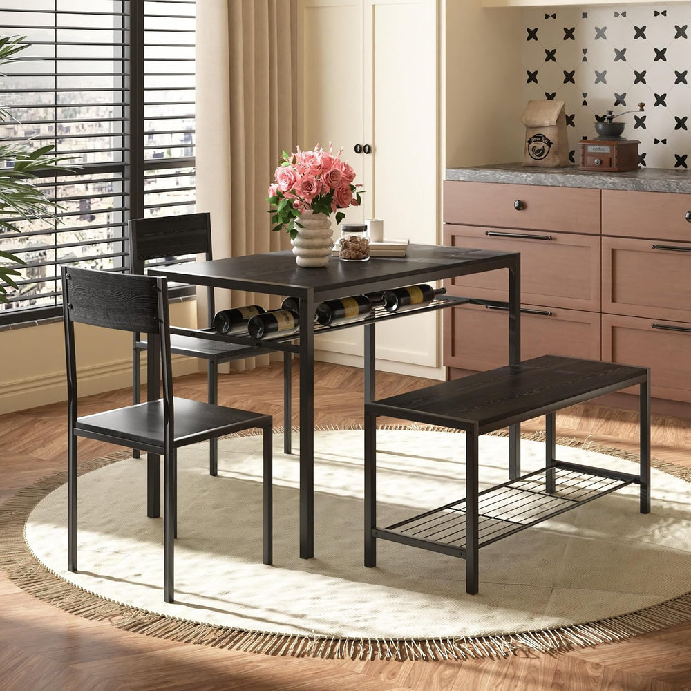 VECELO Kitchen Dining Room Table with 2 Chairs & Bench, Compact Space-Sav...