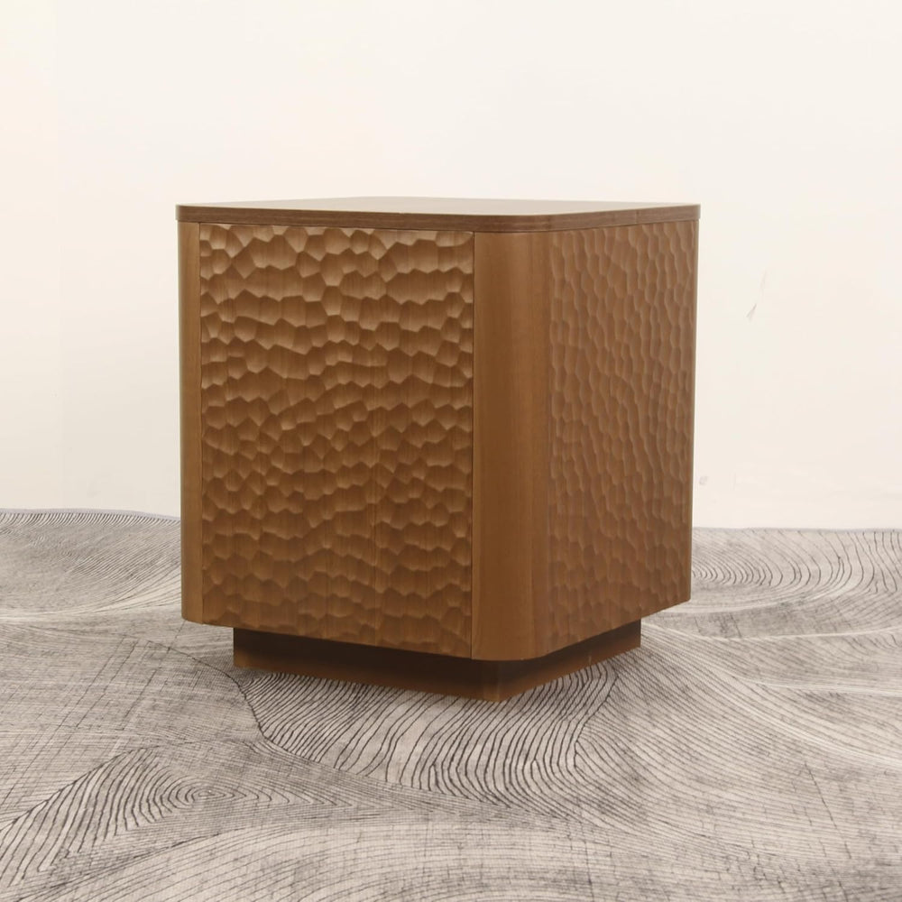 20 inch Square End Table, Wooden Sofa Side Table with Hammered Pattern & ...