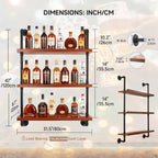 32" Wine Rack Wall Mounted with LED Lights, 3-Tiers Wall Bar Shelves | Solid Wood, Rustic Industrial Pipe Floating Shelves for Home, Restaurant, Commercial Bar, Kitchen Storage Display