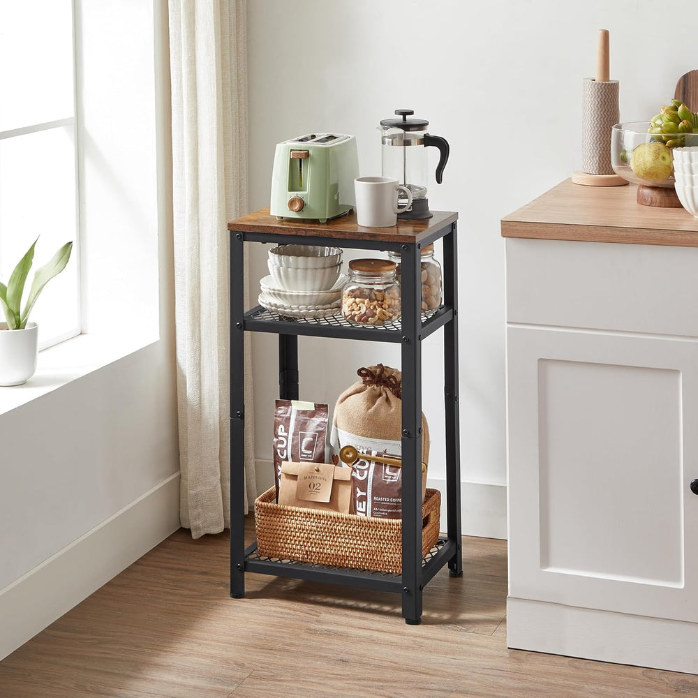 VASAGLE 3-Tier Tall Side Table, Small Telephone End Table Stand with 2 Mesh S...