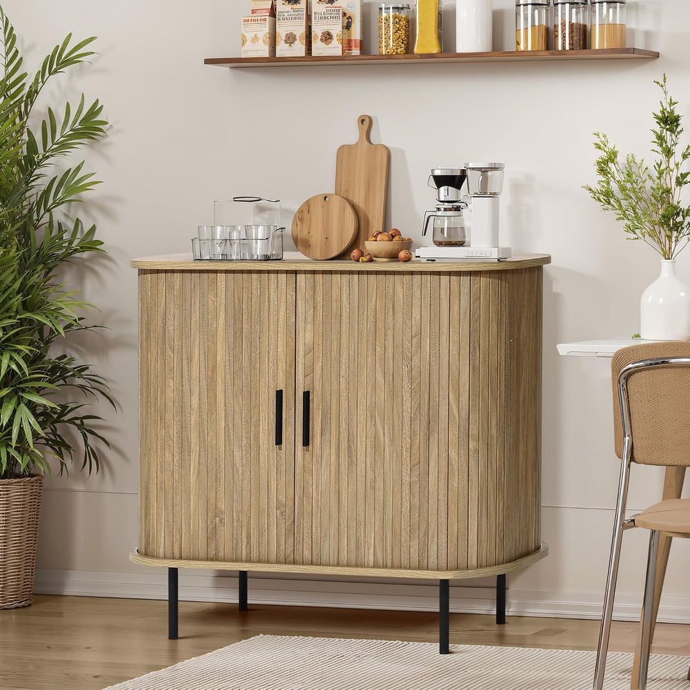 LuxenHome 35” Oak Sideboard Buffet Cabinet with Storage, Accent Cabinet