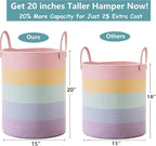 Large Rainbow Hamper Laundry Basket for Baby Girls Kids Nursery | 60L Pastel Unicorn Woven Clothes Hamper Tall Blanket Basket in Playroom Bedroom 15Dx20H inches