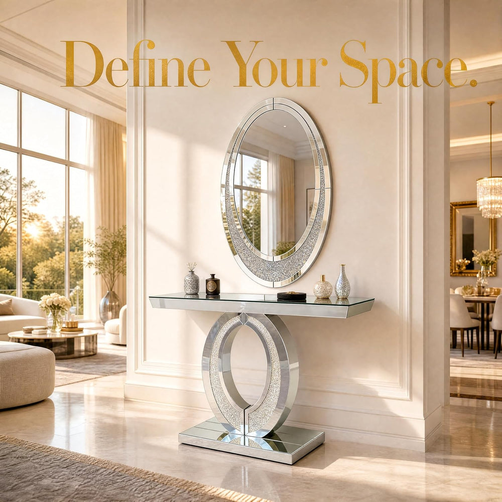39.37" Silver Mirrored Console Table, Rectangle Sofa Table with Sparklin...