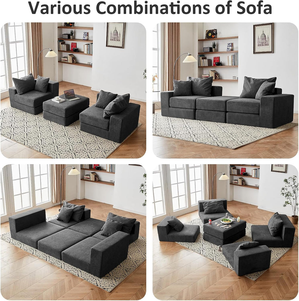 Modular Sectional Loveseat Cloud Sofa with Ottoman, Grey, 79''