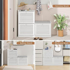 Shoe Bench with 3 Flip Drawers, Entryway Storage Bench with Cushion, Adjustable Shelves, Shoe Cabinet with Storage Space for Entryway, Living Room, Hallway, Mudroom, Bedroom, White