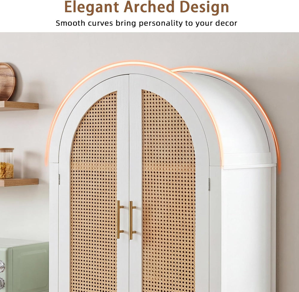 Polibi 71" Tall 4-Door Arched Cabinet, MDF Rattan Door Storage with Adju...