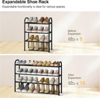 STO STO Expandable Shoe Rack, 3-Tier Metal Small Shoe Rack for Closet, Up to 16 Pairs Adjustable Shoe Racks Storage for Front Door Entrance, Free Standing Shoe Rack Organizer for Entryway, Black