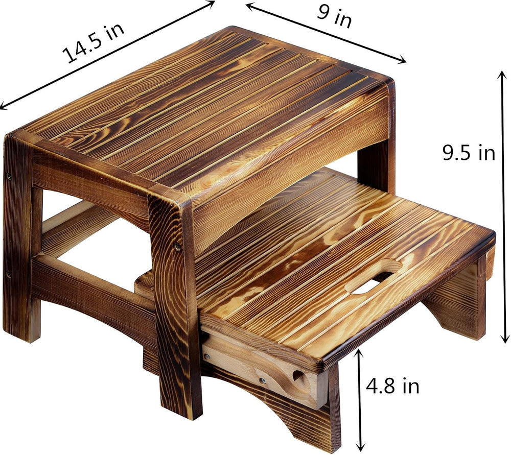 URFORESTIC Handcrafted Solid Wood Bed Step Stool-Foot Stool Kitchen Stools Be...