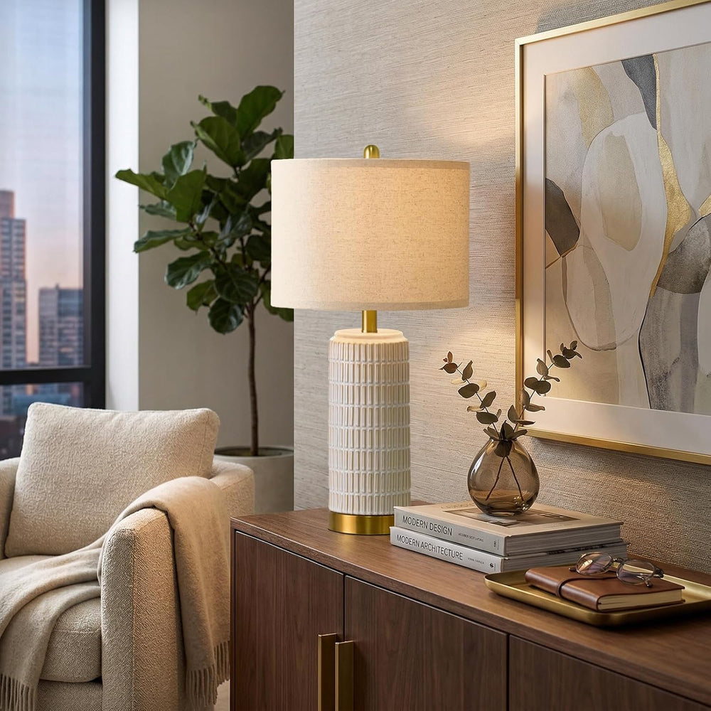 PoKat 25'' Modern Table Lamps Set of 2 for Living Room with Gold Base...