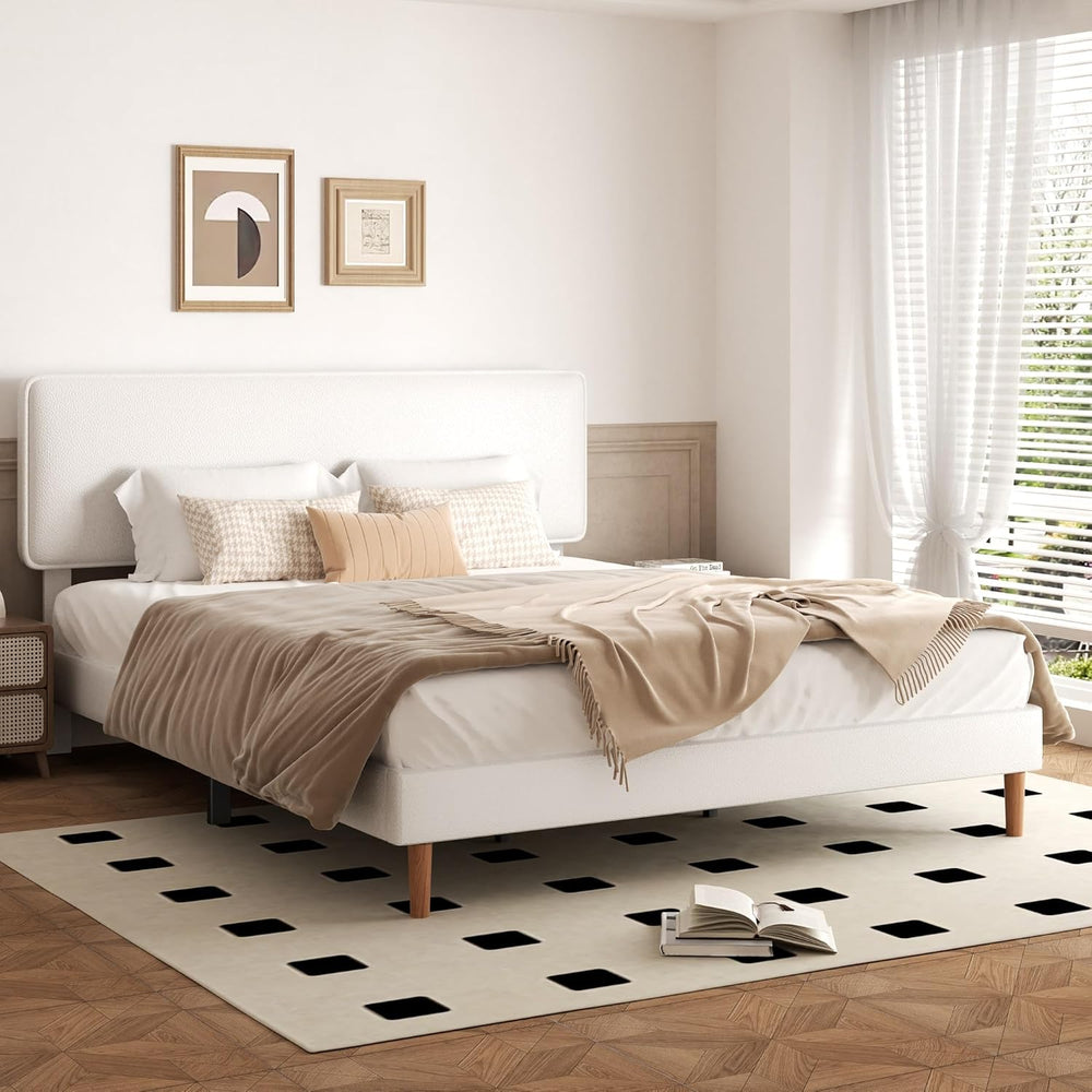 Sismplly King Size Upholstered Bed Frame with Adjustable Headboard, Faux Leat...