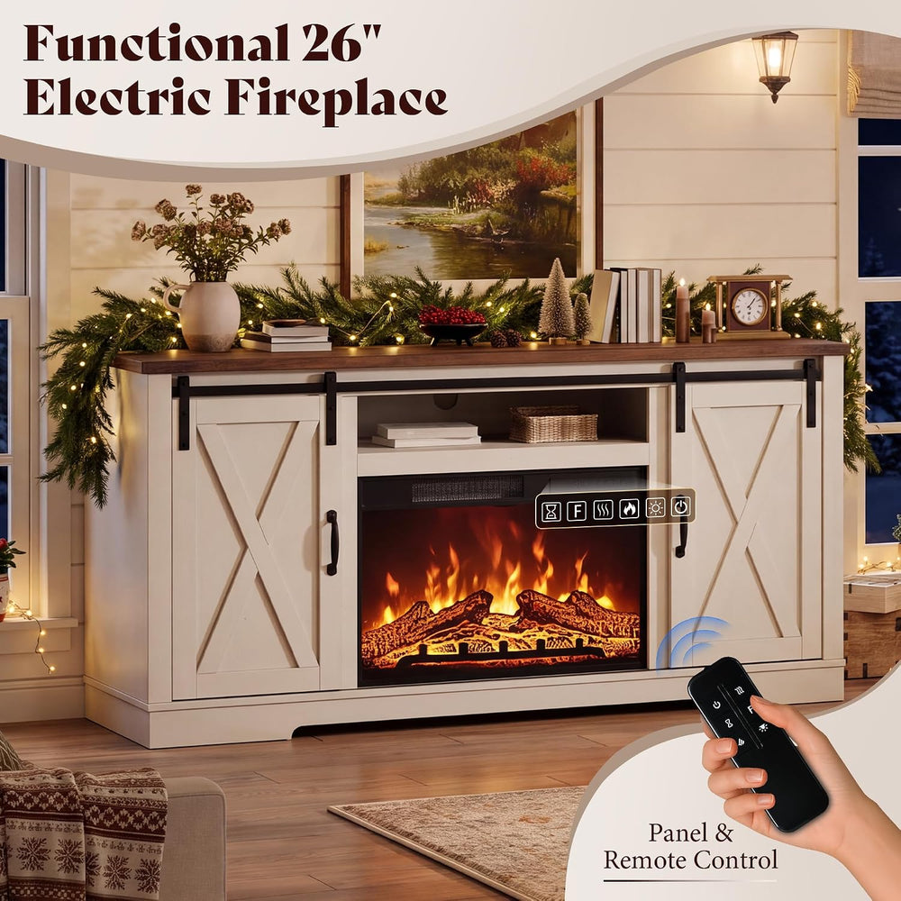 AMERLIFE Fireplace TV Stand with Sliding Barn Door for TVs up to 75" | F...