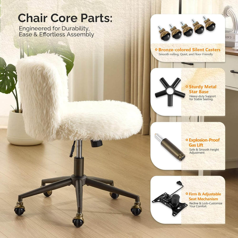 VINGLI Plush Upholstery Vanity Desk Chair with Curved Back & 90-102° Tilt...