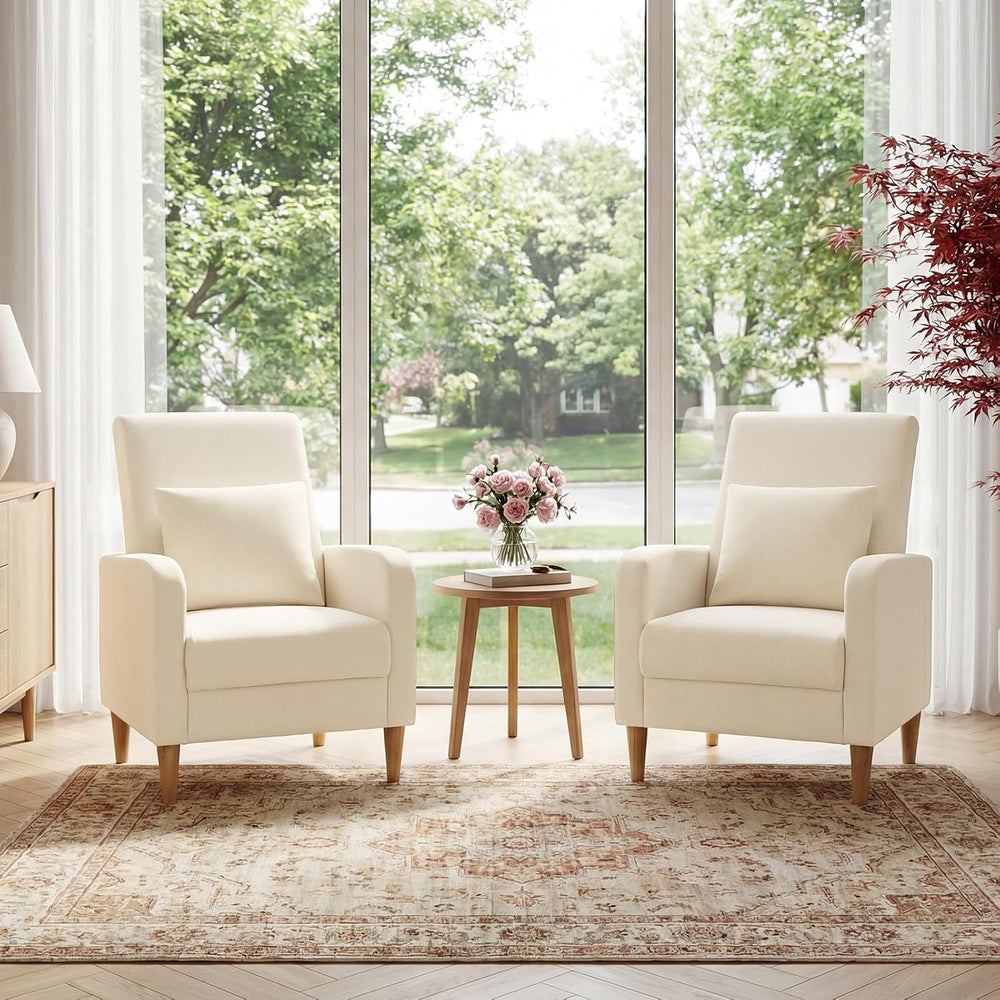 COLAMY Mid-Century Modern Upholstered Accent Chair with Back Pillow & Sol...