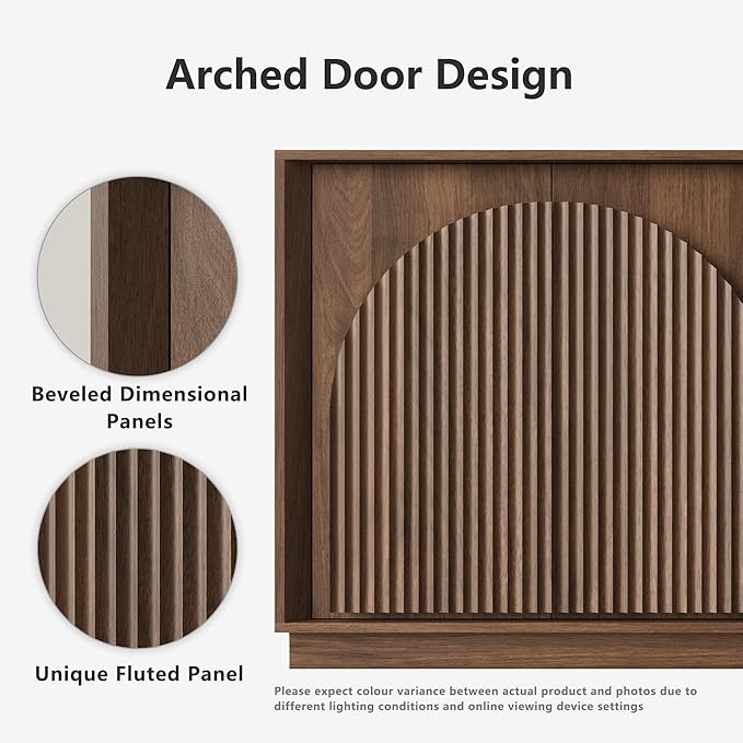 win2win Fluted Sideboard Buffet Cabinet with Storage, 65" Mid Century Modern Accent Cabinet with Double-Layered Arch Doors,Wood Media TV Console Table Credenza for Living Room Hallway Entryway,Walnut
