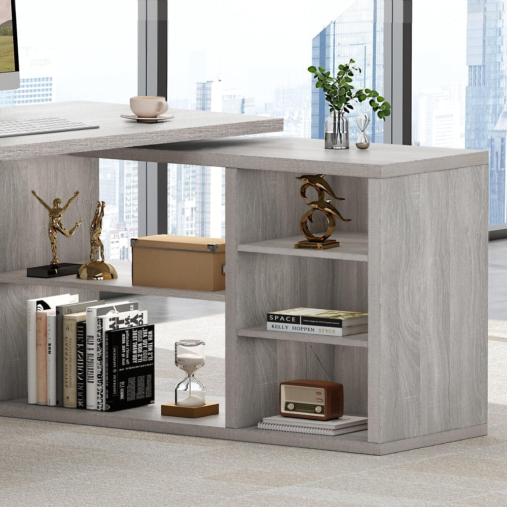 HSH L Shaped Corner Desk, Reversible Computer Desk, Light Grey, 55 Inch
