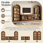 3-Piece Retro TV Stand Set with Bookshelf, Entertainment Center with Arched Design for TVs up to 70'', Farmhouse Media Console with Tempered Glass Doors for Living Room, Walnut