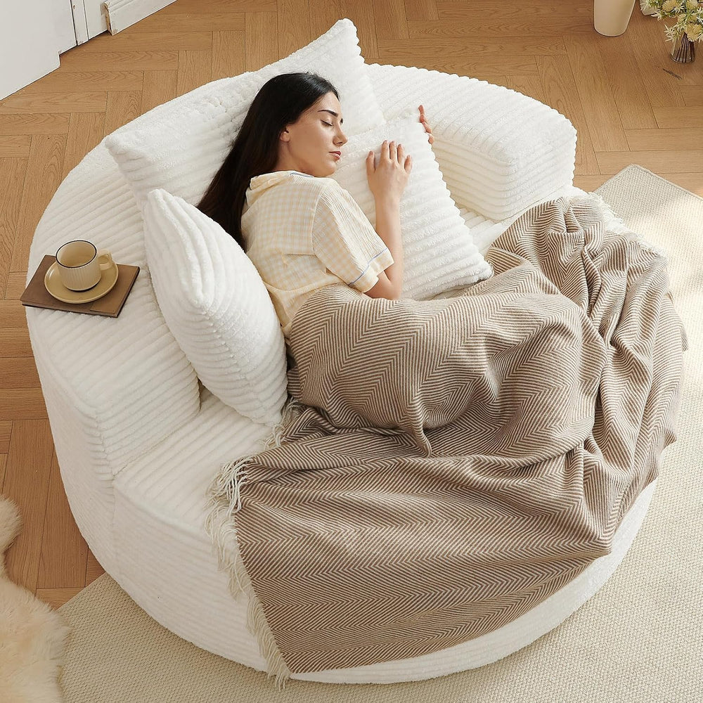 LUCKHAO 55'' Oversized Round Chair Lounge Chaise Indoor, Cloud Cordur...