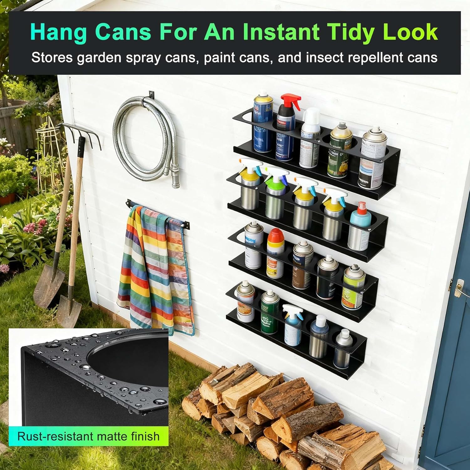 4 Pack Spray Can Holder, Wall Mount Spray Bottle Holder, Spray Can Organizer With Straw Groove for Garage, Shop, Home and Workspace
