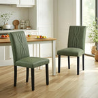 VECELO Upholstered Dining Chairs Set of 2, Modern PU Leather and Solid Wood Legs & High Back for Kitchen/Living Room- Green