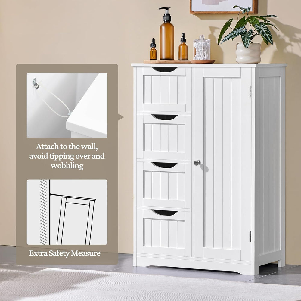 Yaheetech Small Bathroom Storage Cabinet with 4 Drawers & Door, White | F...