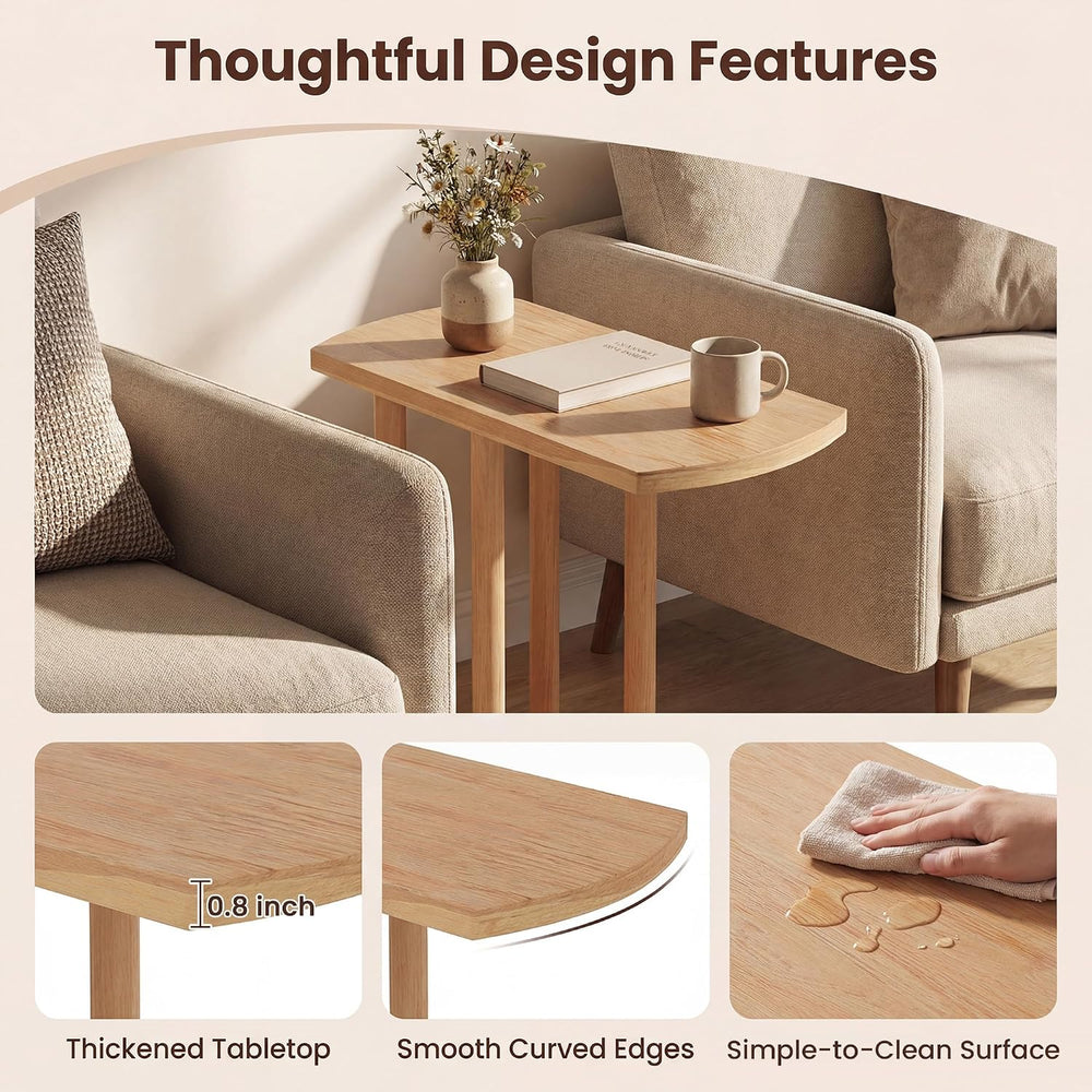 COSTWAY Solid Teak C-Shaped Side Table, Natural Slim 2-Tier End Table with Th...