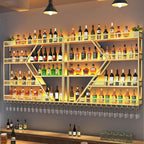 79in Large Wall Mounted Wine Rack 4 Tier Metal Wine Bottle Holder Modern Diamond Design Floating Bar Liquor Bottles Storage Rack for Home Restaurant Bar Decorative (Gold, 4 Tier - 79in)